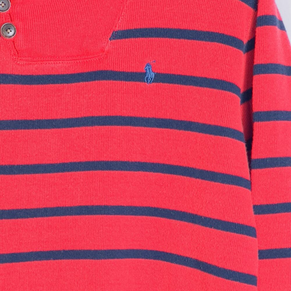 Polo Ralph Lauren Red Navy Stripe Shawl Collar Sweater Boys M 10-12 100% Cotton - Picture 6 of 11